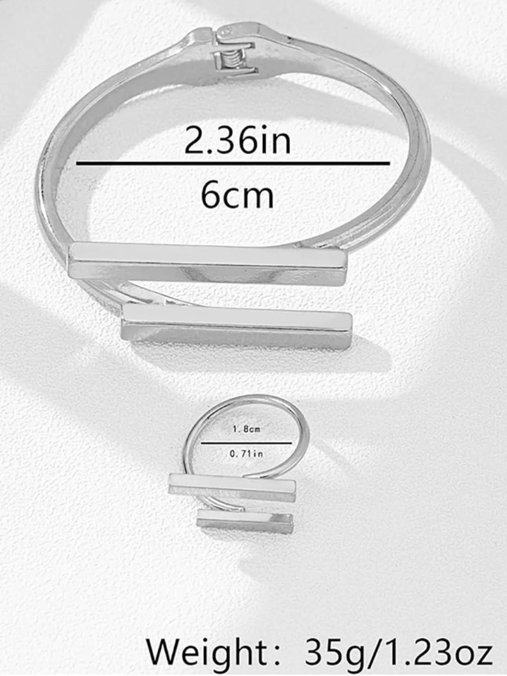 Silver Open Cuff Bracelet and Matching Ring Set